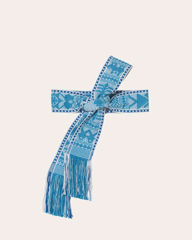 Handwoven Wide Light Blue, Blue and White Belt